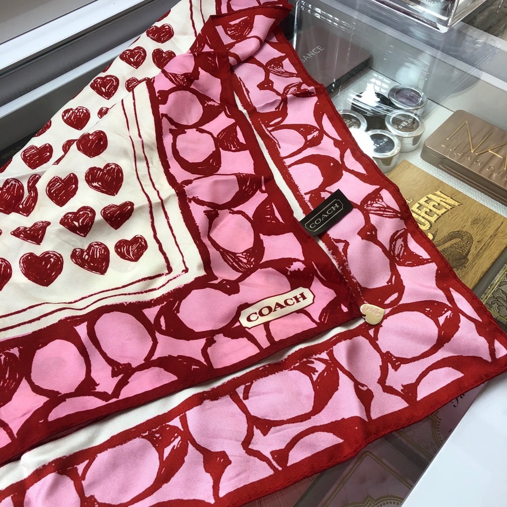 Coach pink and red heart purse scarf